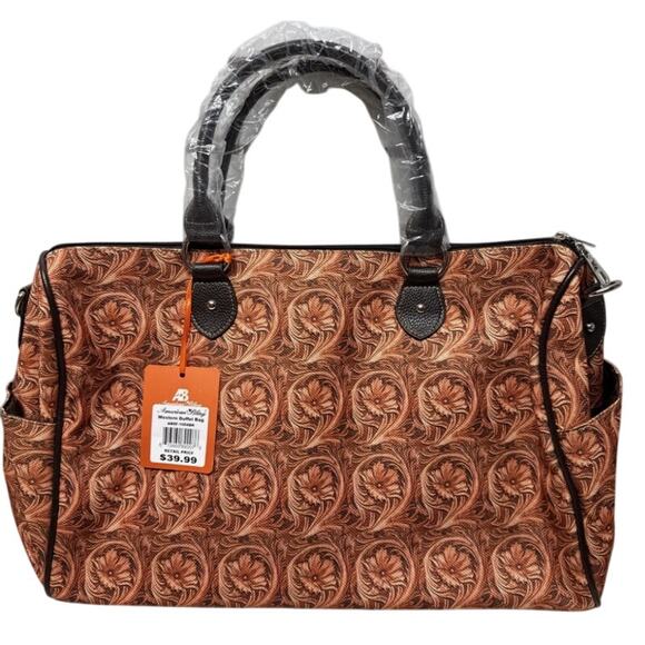 American Bling Weekender Duffle Bag Tooled Leather Look Canvas NEW - Picture 1 of 2